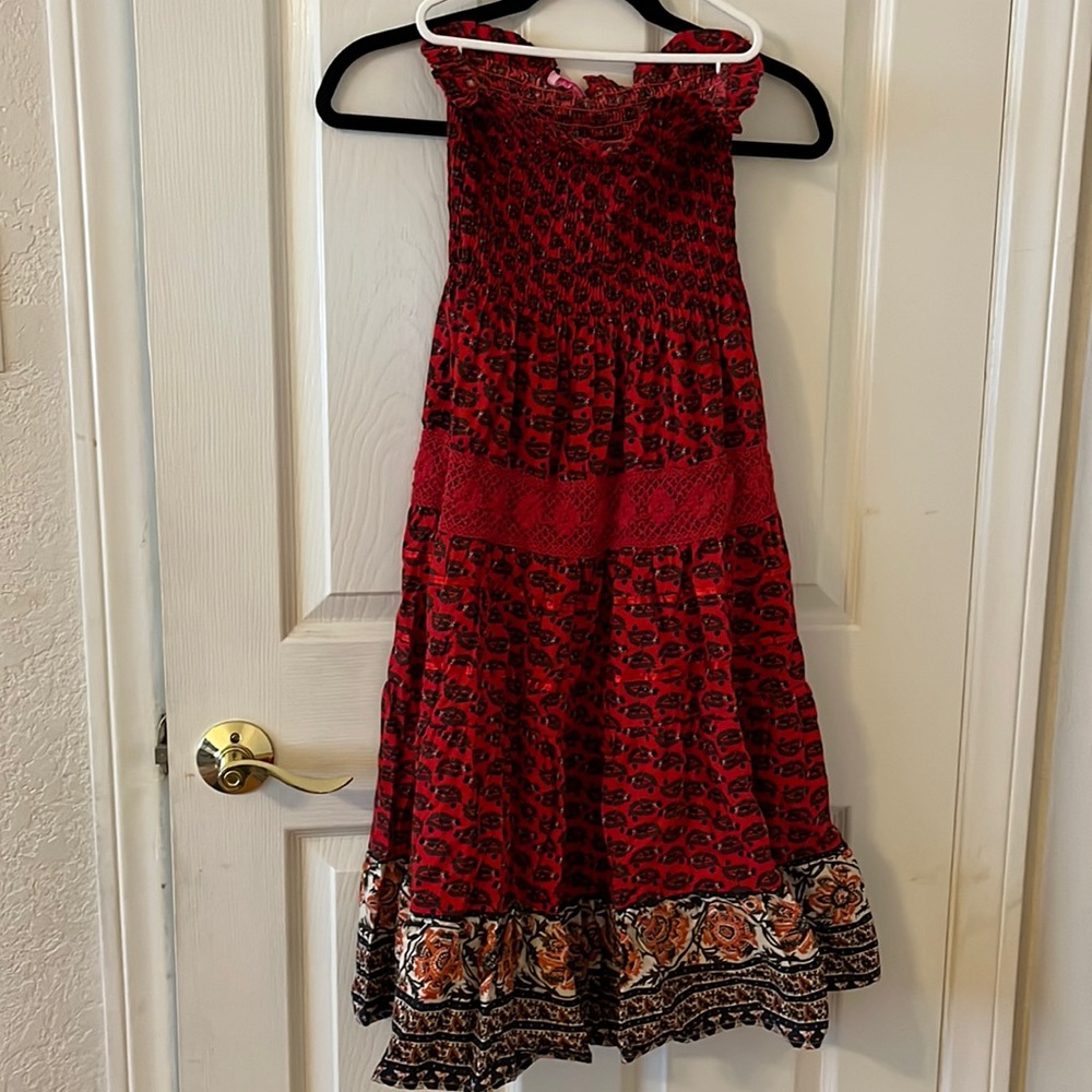 Red strapless sundress